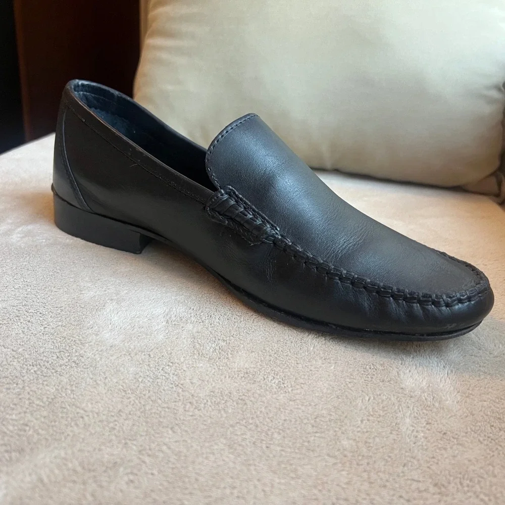 Pugnaloni Men 9-9.5‎ EU 42 Black Leather Loafers Classic Slip On Shoes Italy